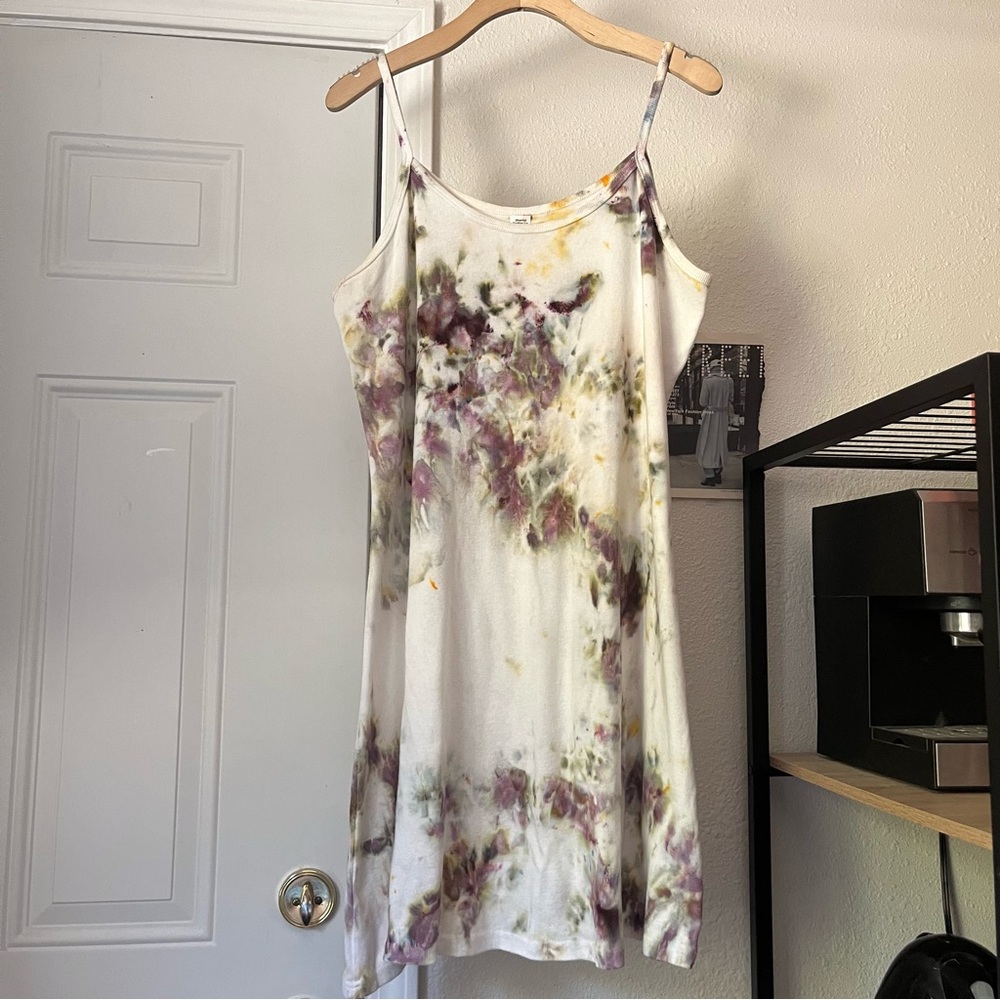 DHARMA TRADING CO. white rib knit tie dye cotton sleeveless mini dress‎